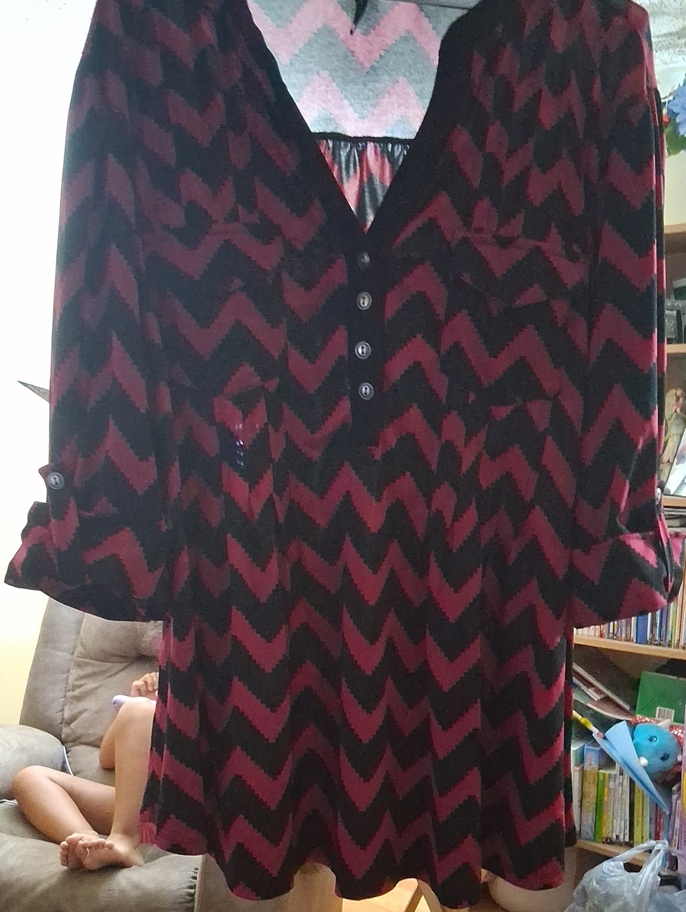 Women’s Burgundy Chevron Button-Front Tunic Top